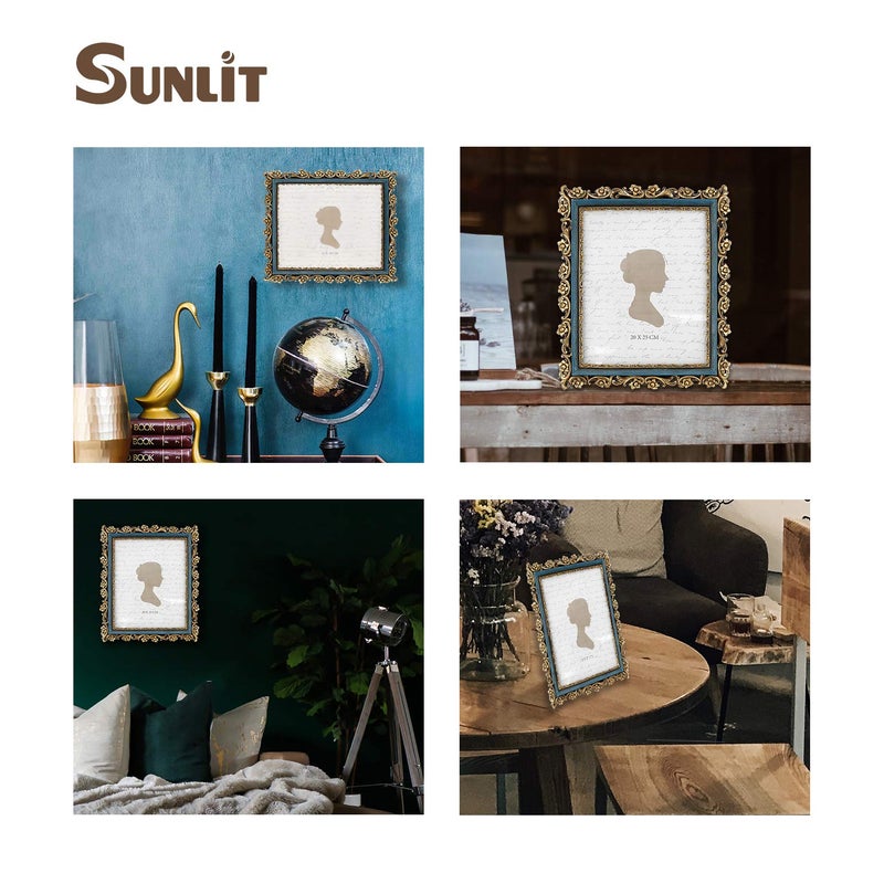 Sunlit Vintage Picture Frame 8x10 Inch, Luxury Antique Photo Frames with Glass Front, Photo Display, Tabletop Wall Hanging, Gift Ideas, Gold and Blue - Image 4